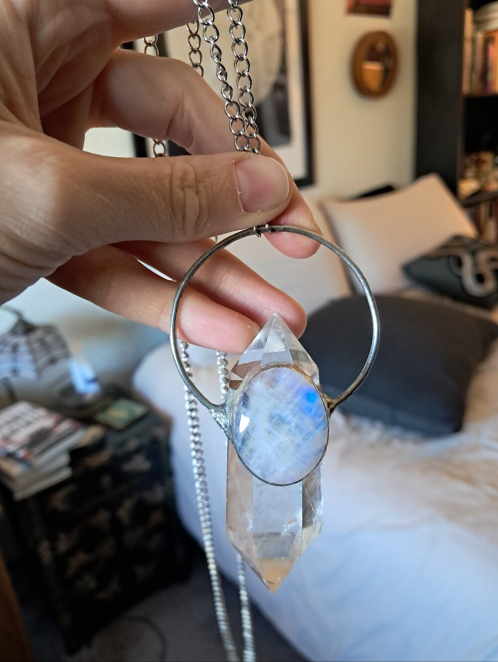 Large Clear Quartz and Moonstone Necklace - Picture 5 of 5